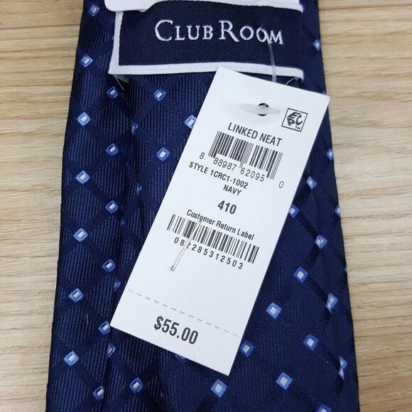 CLUB ROOM Mens Neck Tie Blue Diamond Linked Neat Micro Dot Classic Pointed - Picture 3 of 6